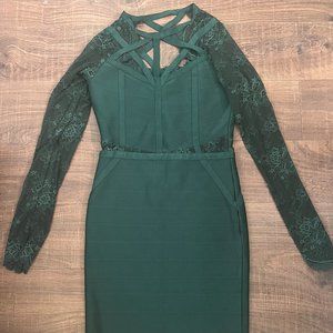 Guess Green Bodycon Dress with Lace and Cutouts - Size L